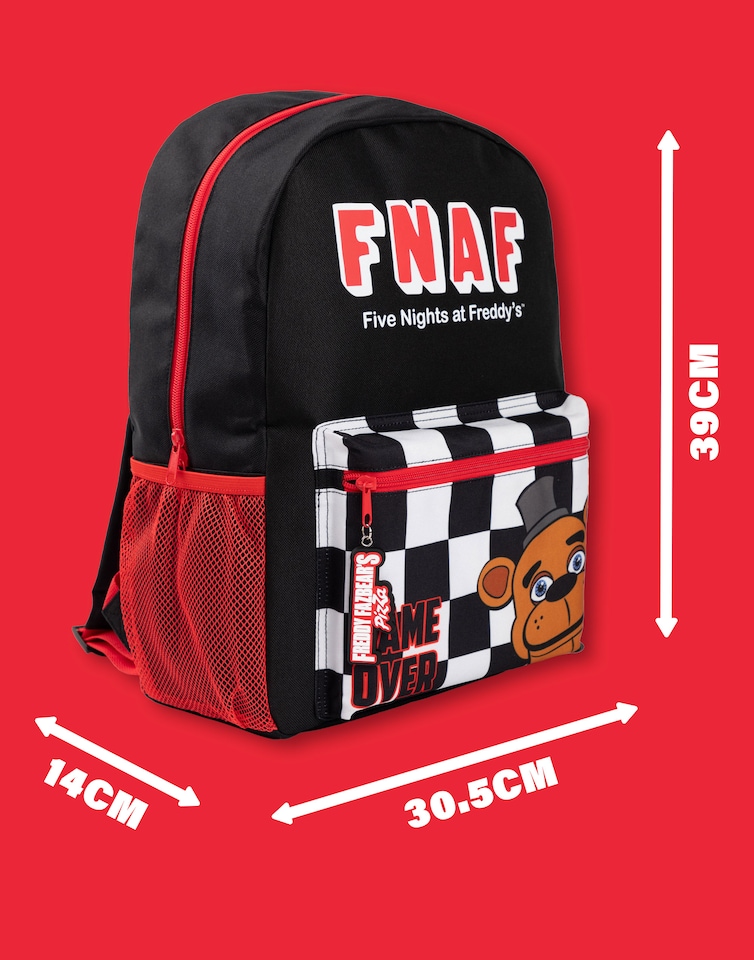 image 1 of Five Nights at Freddy's Backpack | Black Rucksack with Adjustable Straps | Practical & Organised Luggage Sports School Bag For Girls & Boys | FNAF Game Series Movie Merchandise Gifts for Kids & Teens | Black | Black