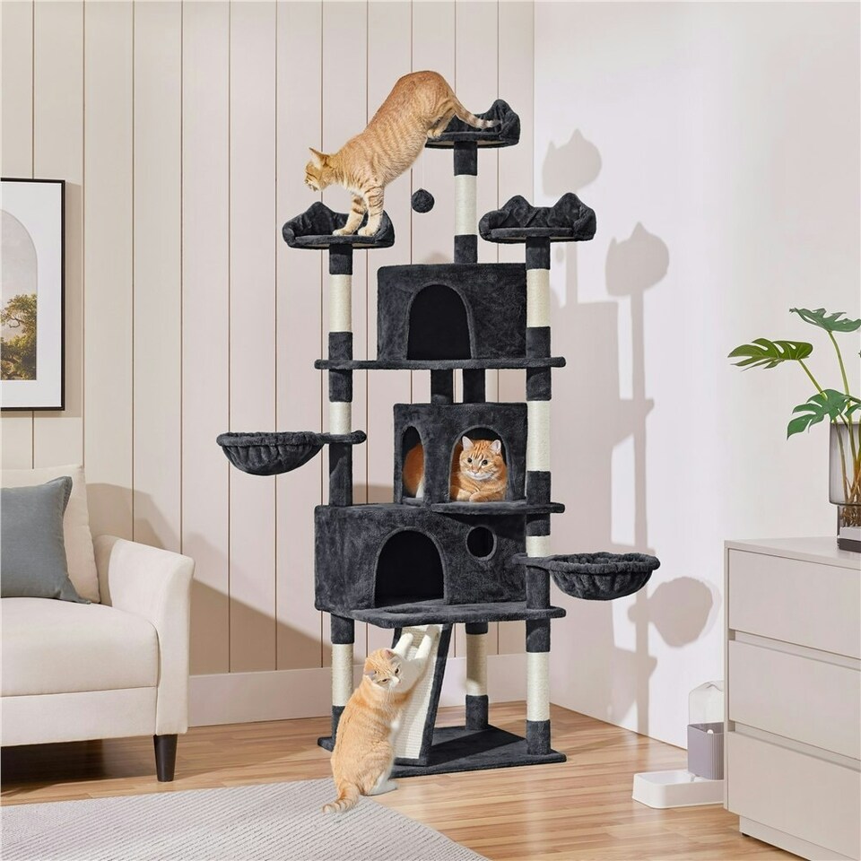 image 1 of Yaheetech Large Cat Tree with 3 Condos Black