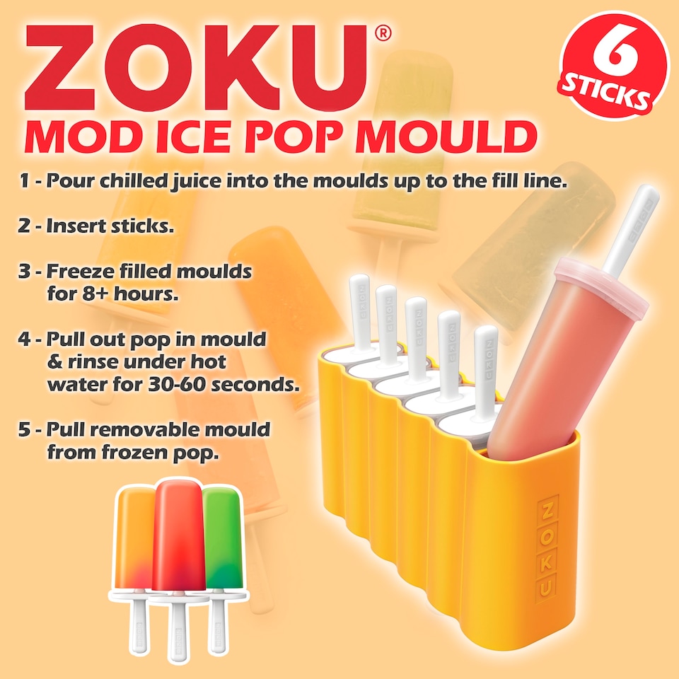 image 1 of Mod Ice Pop Mould - Set with 6 Sticks for Homemade Ice Pops | Orange | Orange | One Size | 1