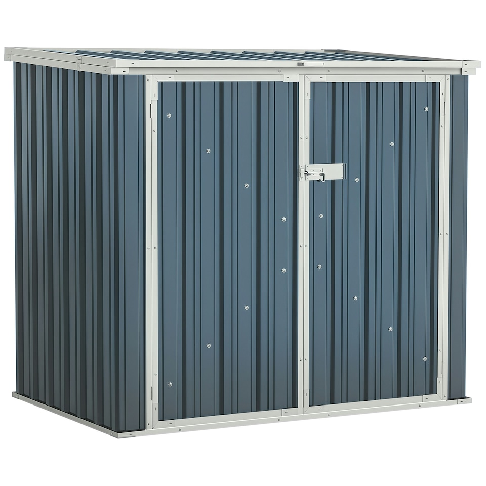 image 1 of Outsunny 2-Bin Steel Rubbish Storage Shed w/ Double Locking Doors, Openable Lid