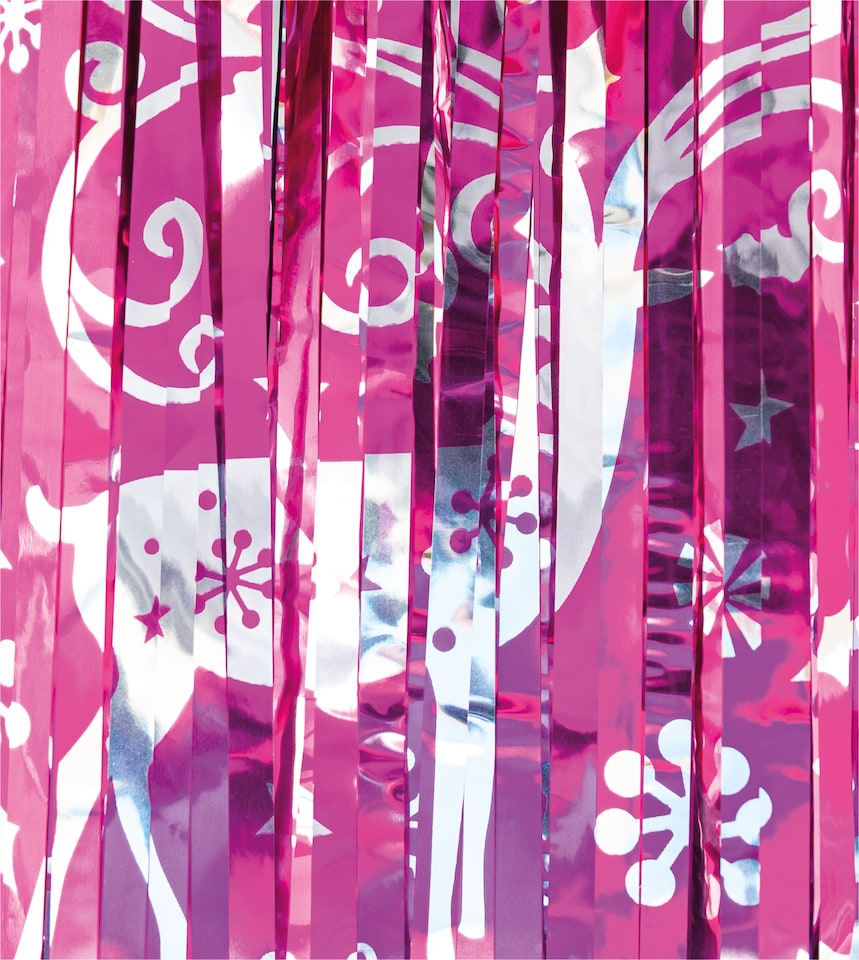 image 1 of Christmas Reindeer Tinsel Curtain 2M x 1M Pink