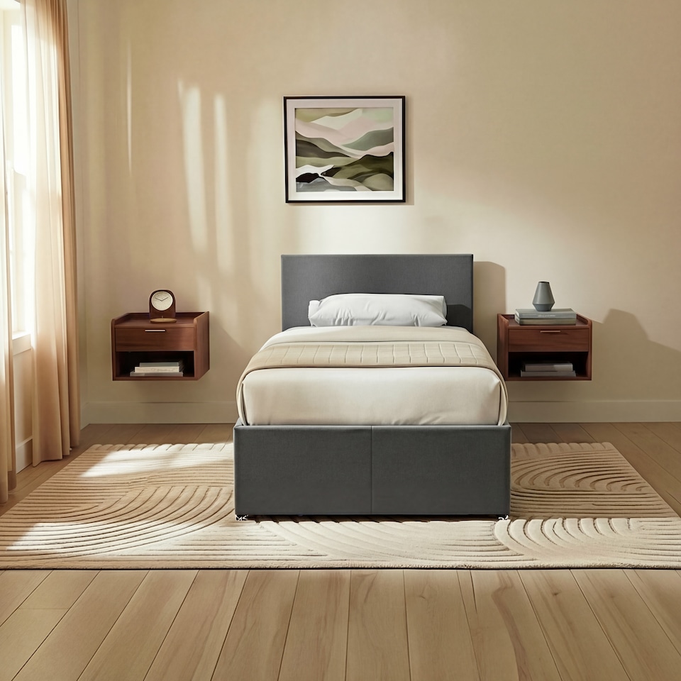 image 1 of Vida Designs Veronica Single Lift Up Linen Ottoman Storage Bed Frame, Dark Grey