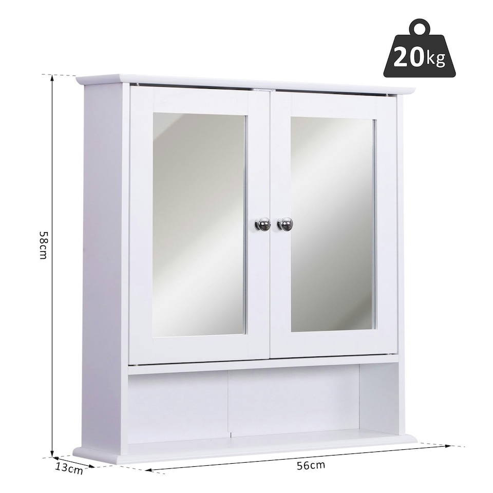 image 1 of kleankin Wall-mounted Cabinet Mirror Door Bathroom Organiser Living Room White