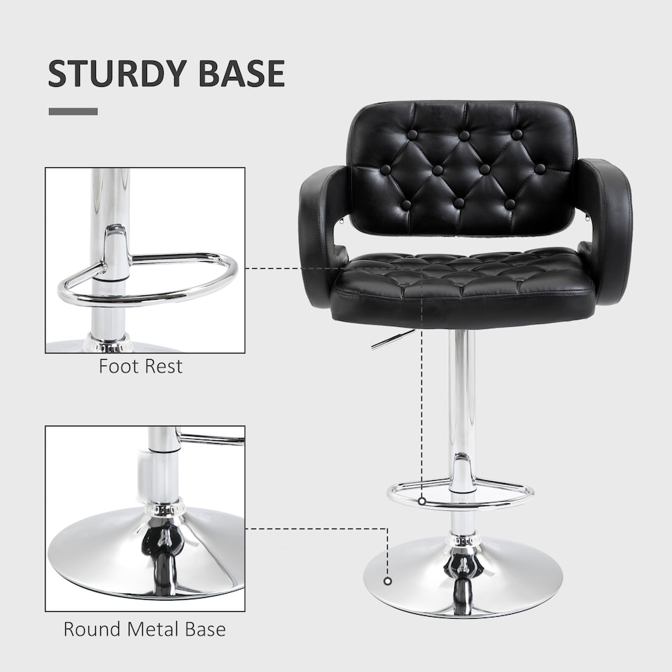 image 1 of HOMCOM Adjustable Height Barstool Steel Pole PU Leather, Black
