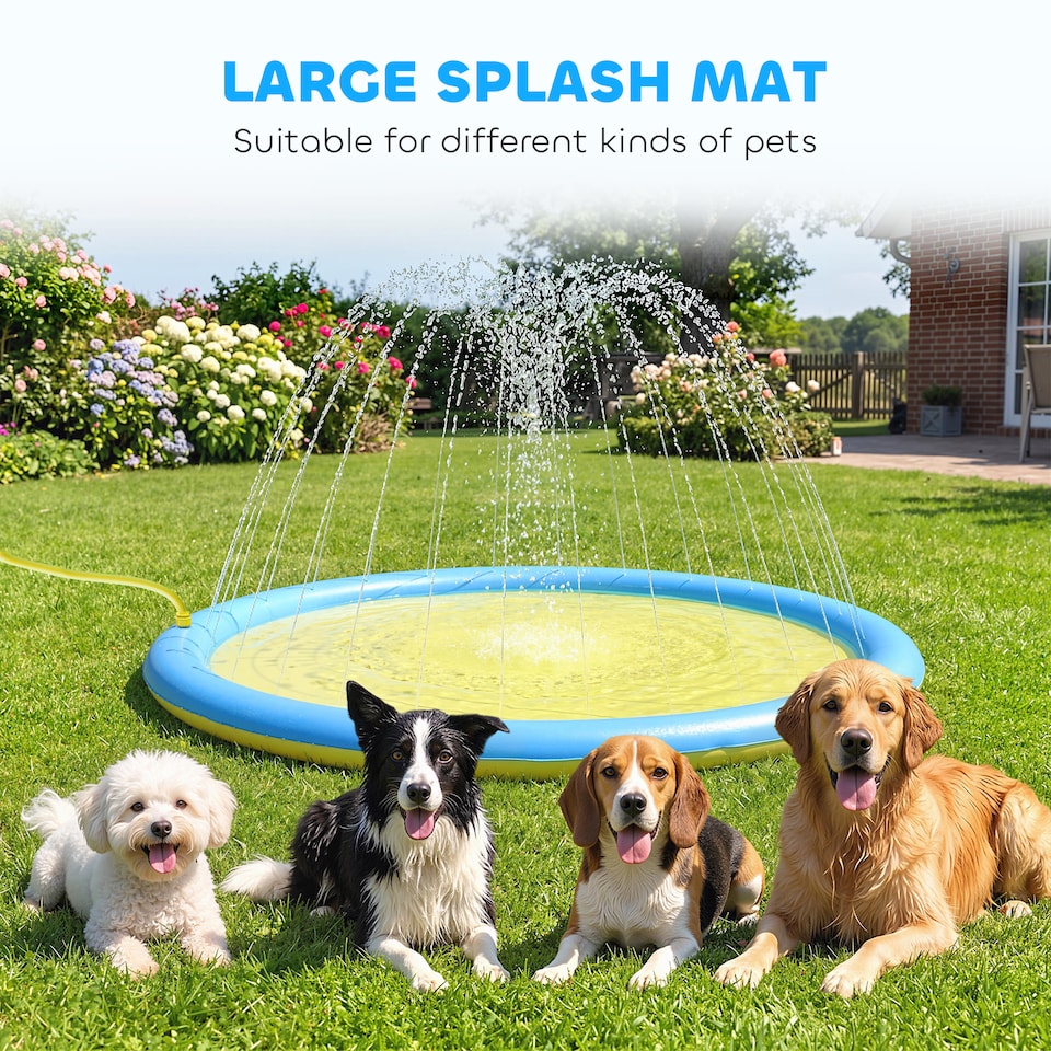 image 1 of PawHut 150 cm Splash Pad Sprinkler for Pets Dog Non-slip Outdoor Yellow