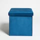 image 3 of OHS Matte Velvet Soft Foldable Cube Footstool Seat Storage Organiser Ottoman Blue | Teal