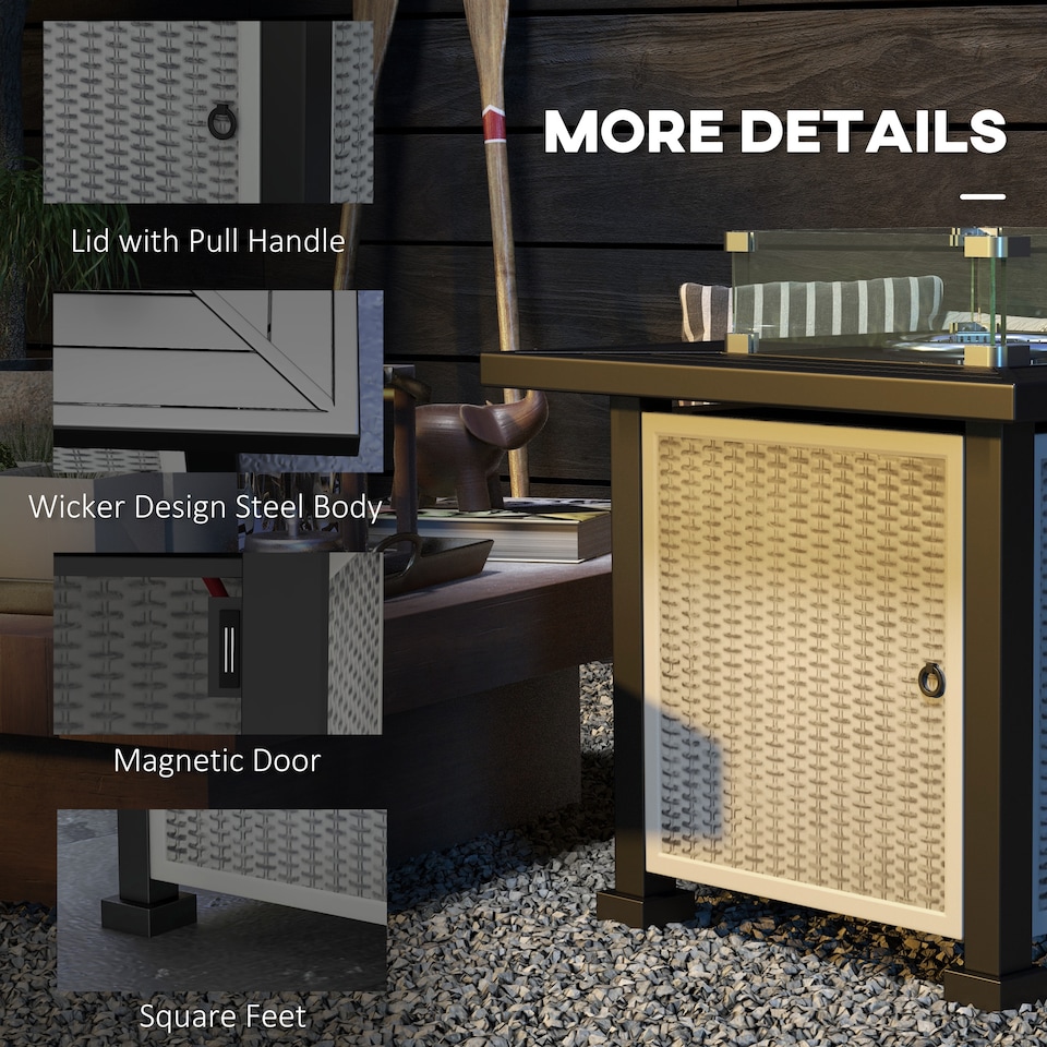 image 1 of Outsunny Square Propane Gas Fire Pit Table, 50000 BTU Rattan Smokeless Firepit Patio Heater with Glass Screen, Glass Beads and Lid, 81cm x 81cm x 64cm, Grey