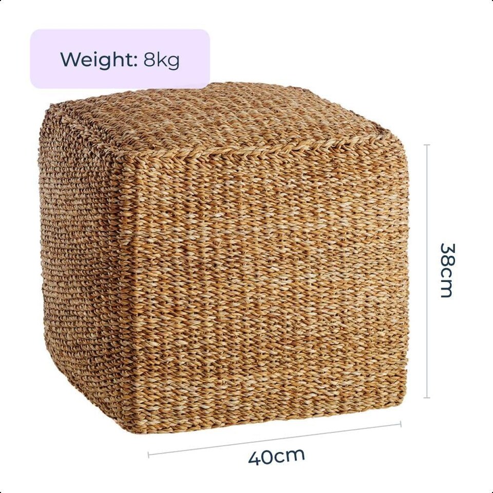 image 1 of Square Natural Jute Pouffe Ottoman Footstool