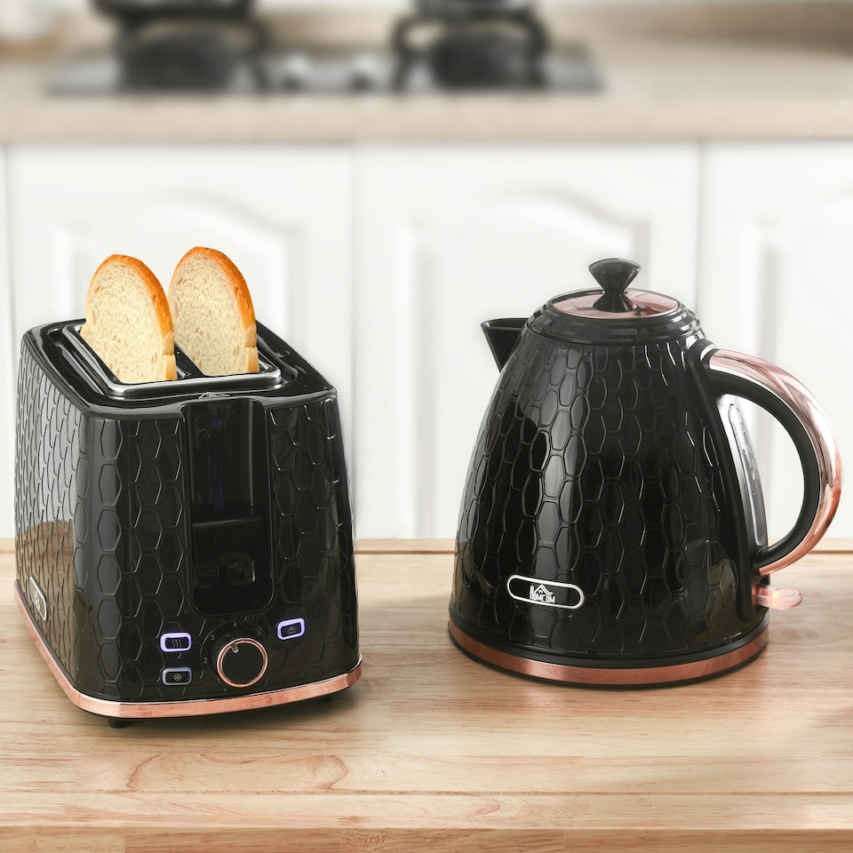 image 1 of HOMCOM Kettle and Toaster Set 1.7L Kettle & 2 Slice Toaster Set Black