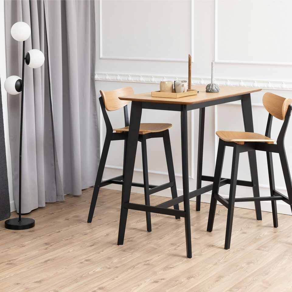 image 1 of Roxby Bar Stool, Black and Oak Set of 2