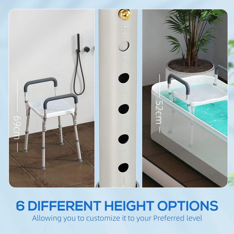 image 1 of HOMCOM Rust-Free Aluminium Bath Chair with Adjustable Height