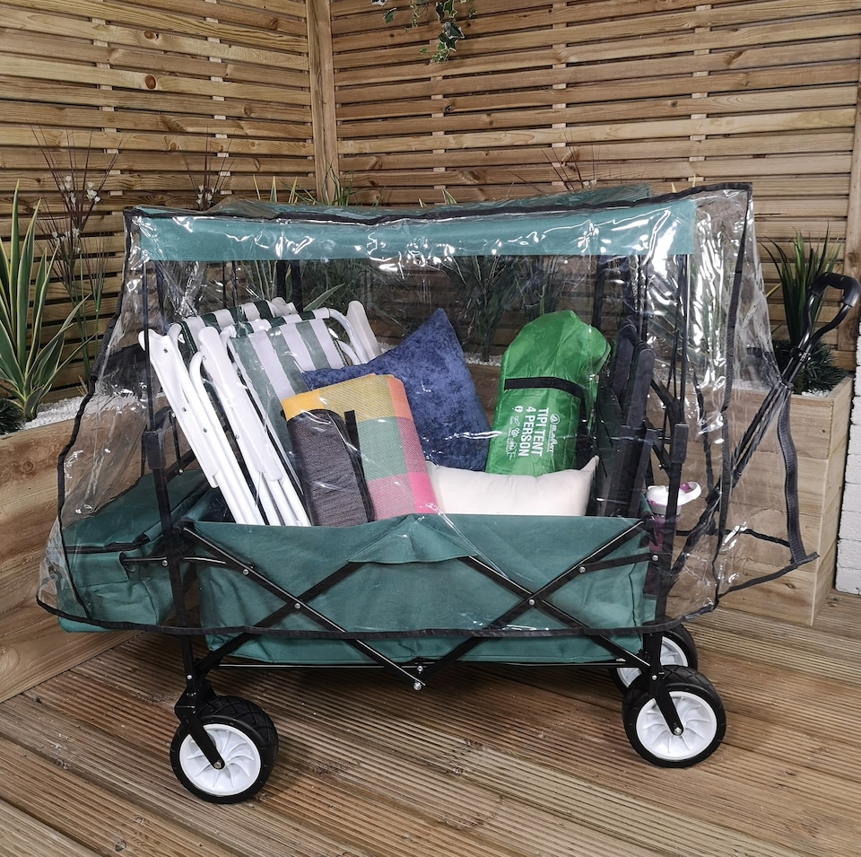 image 1 of Folding Festival Camping Storage Trolley with Canopy & Waterproof Cover 100Kg capacity