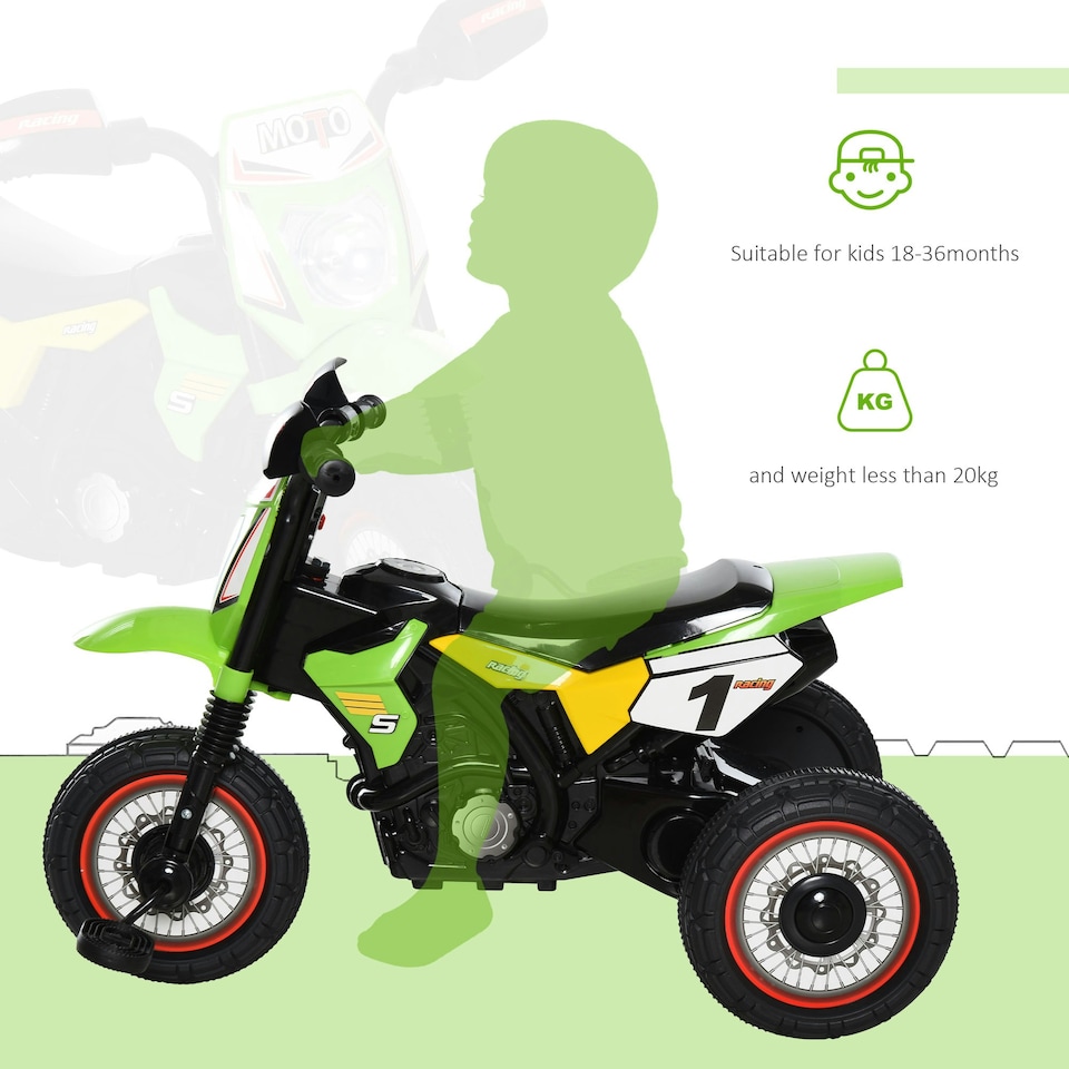 image 1 of HOMCOM Toddler Pedal Tricycle Ride-On Learning Music Lights 18-36 Months Green