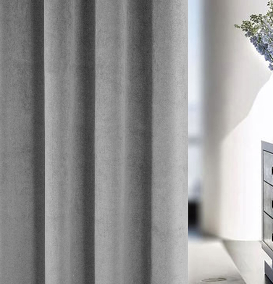 image 1 of Luxury Enhanced Living Grey Velvet, Supersoft, Blackout, Thermal Pair of Curtains with Eyelet Top - 90 x 90 inch (229x229cm) | Grey | Grey | 2