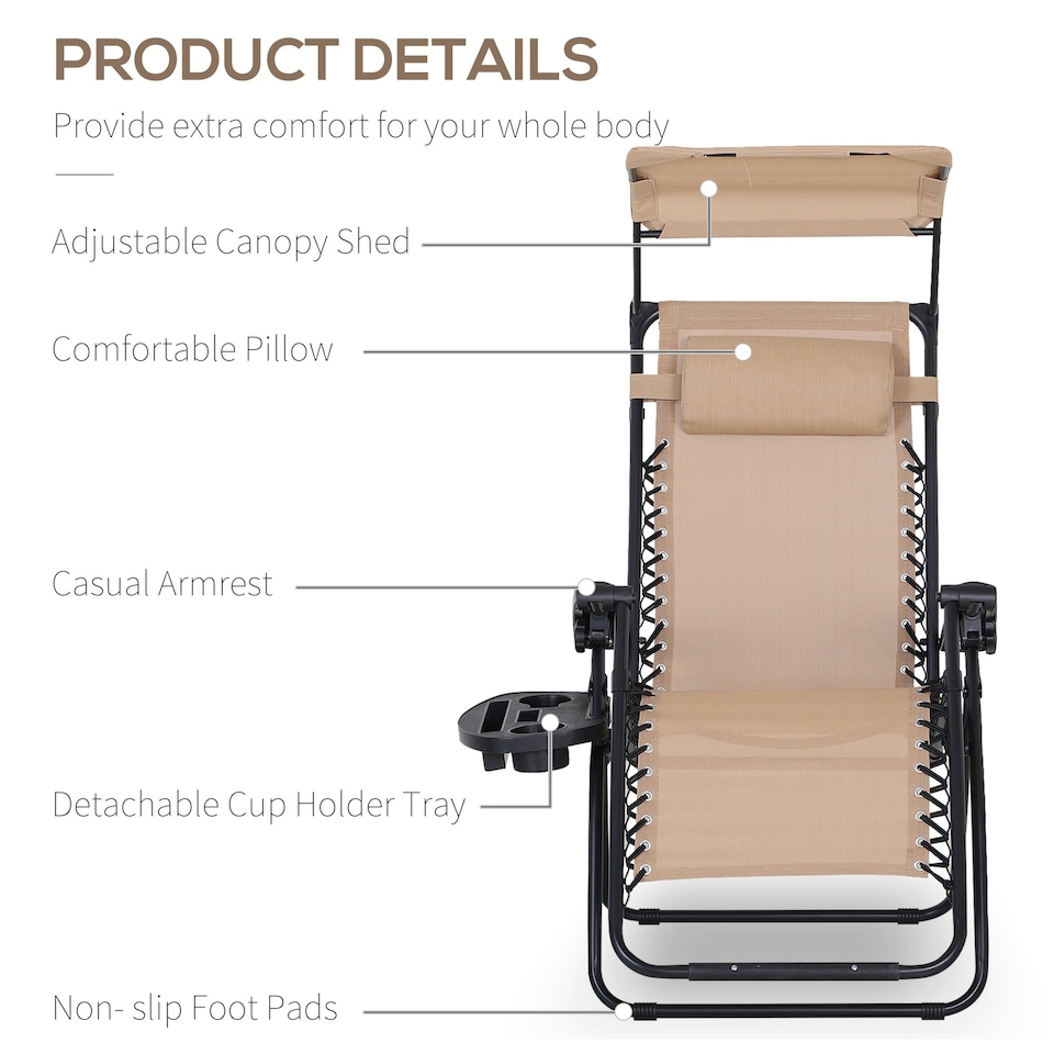 image 1 of Outsunny Zero Gravity Chair Adjustable Patio Lounge with Cup Holder