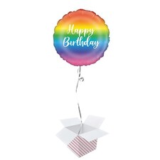 Rainbow Script Birthday Round Foil Helium Balloon - Inflated Balloon in a Box