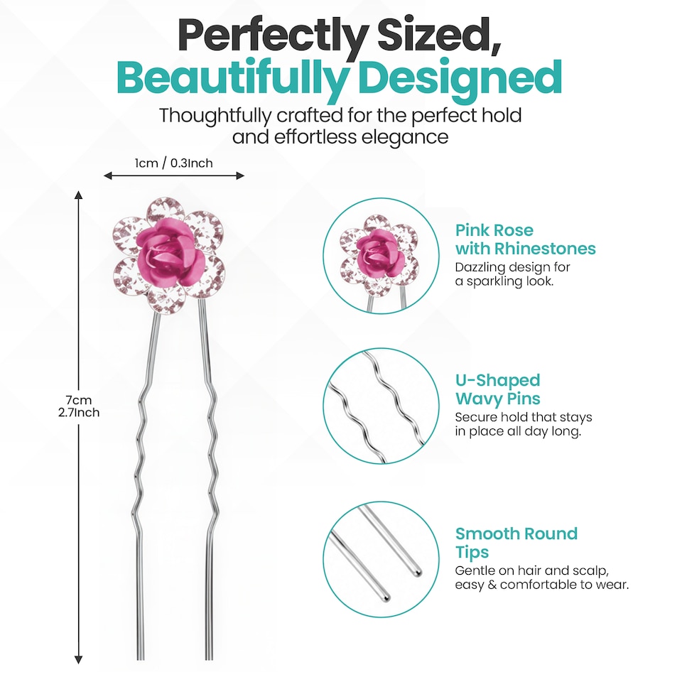 image 1 of Crystal Rose Flower Hair Pins, Clips with Rhinestone Flowers - 1pc