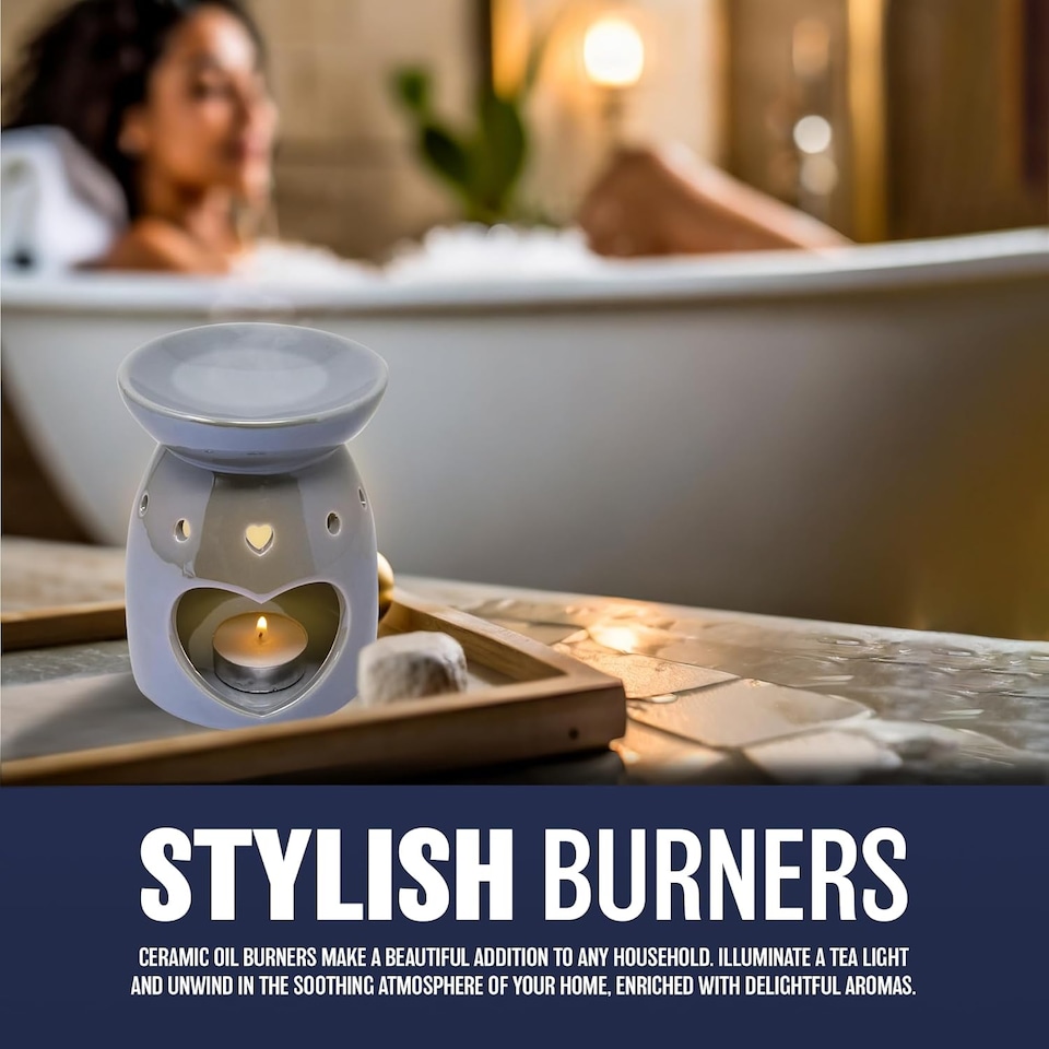image 1 of Set Of 2 Wax Melt Burner Ceramic Essential Oil Burners Decor Pattern Scented Diffuser Warmer