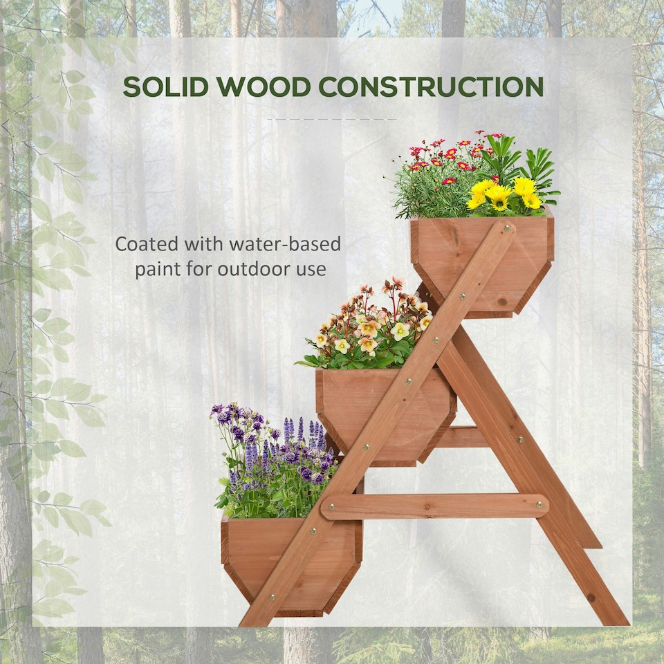 image 1 of Outsunny 3 Tier Raised Garden Bed Wooden Elevated Planter Box Kit, Brown