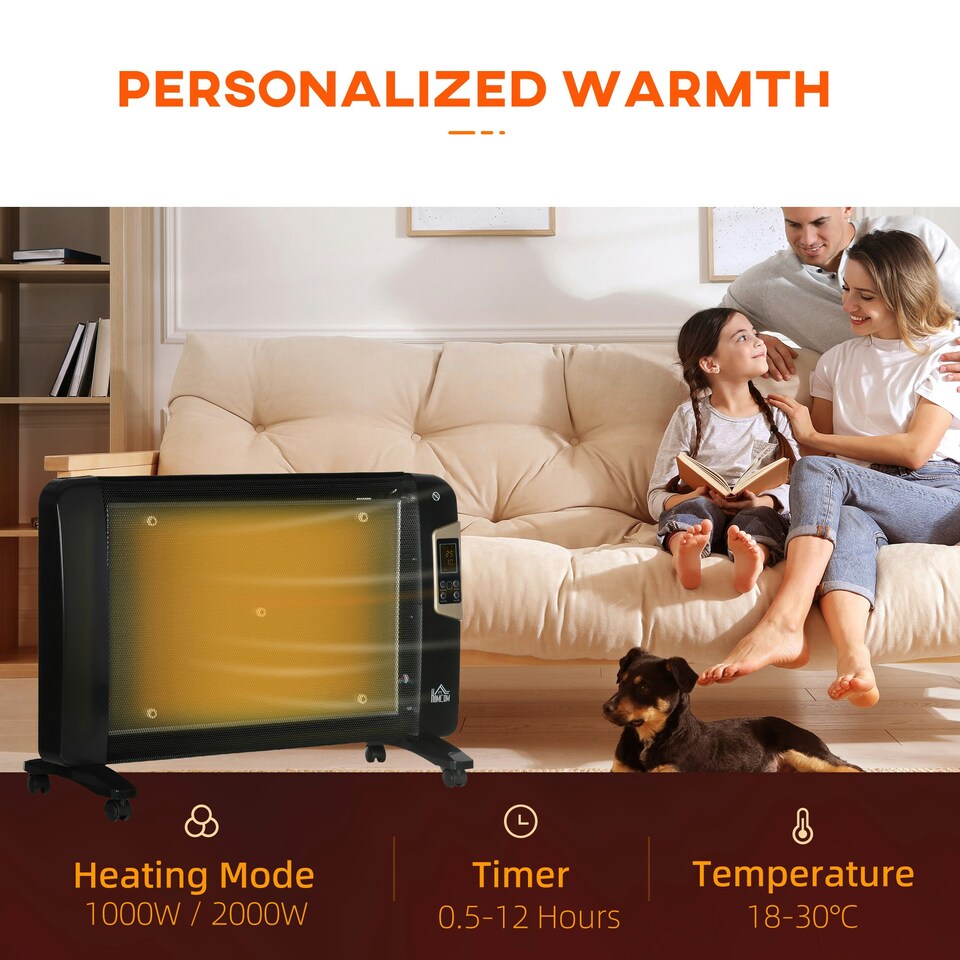 image 1 of HOMCOM Mica Electric Space Heater, Portable Heater, 2 Heat Settings, Black