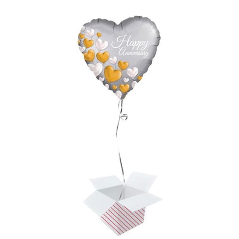 Happy Anniversary Satin Luxe Heart Foil Helium Balloon - Inflated Balloon in a Box