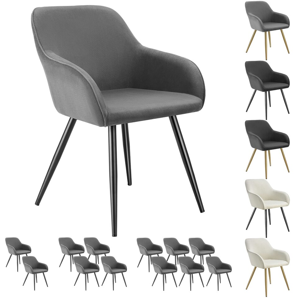image 1 of Dining Chair Marilyn - corduroy look, upholstered, armchair, continuous backrest - Set of 6 Cream | Cream/Gold