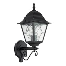 Traditional Matte Black Cast Aluminium Outdoor Wall Light With Cathedral Glass | Black
