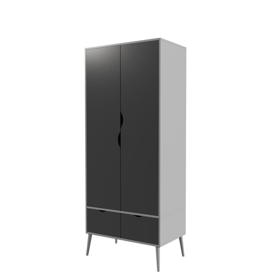 image 1 of Malmo 2 Door 2 Drawer Wardrobe with Scandi Legs Cupboard Hanging Rail 180cm | Multi | Grey Black | 1