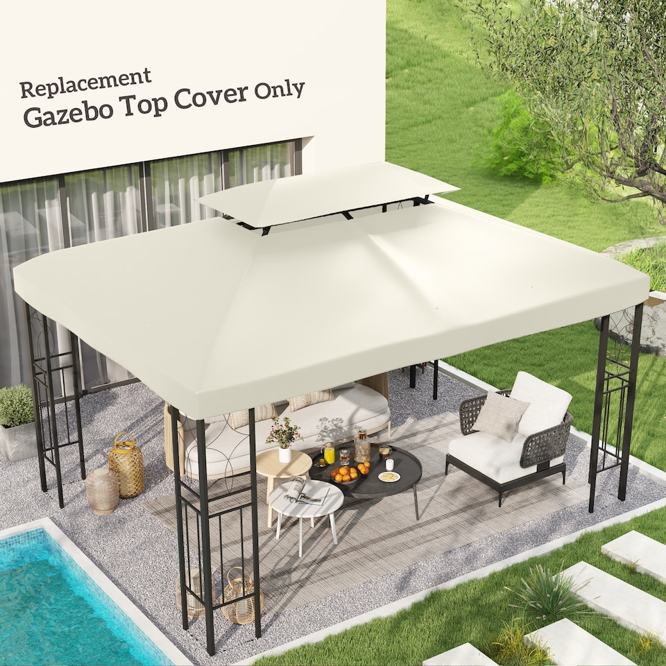 image 1 of Outsunny 3x4m Gazebo Replacement Roof Canopy 2 Tier Top UV Cover Patio Cream