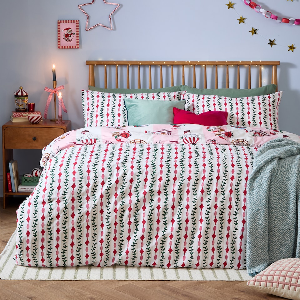 image 1 of Furn Passport To The North Pole Christmas Reversible Duvet Cover Set, Candy Floss/Linen, Double