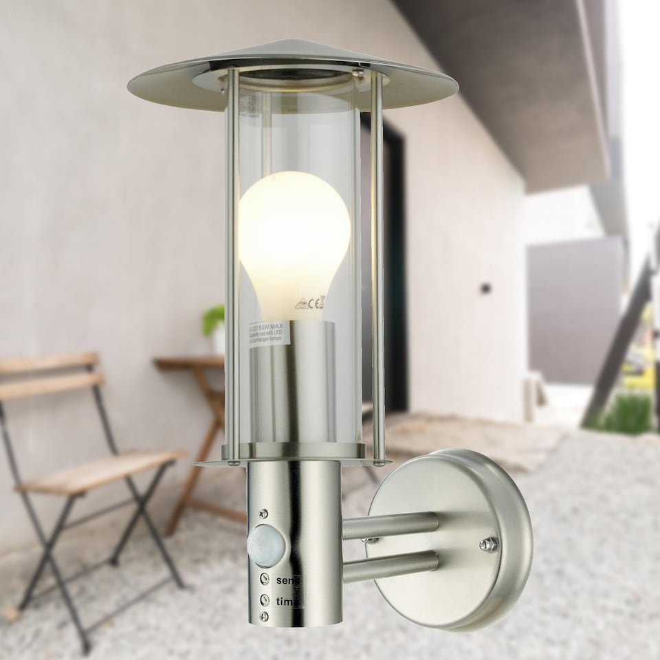 image 1 of Set of 2 Treviso - Stainless Steel PIR Sensor Outdoor Security Lights | Grey | Brushed stainless steel and clear glass | Small | 2