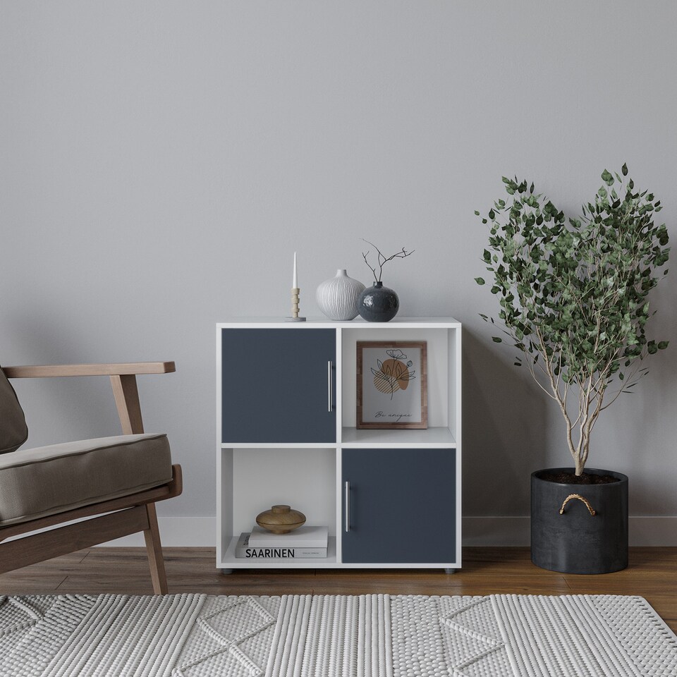 image 1 of 4 -Cube Shelving With Metal Handle Doors - Square | White | White & Grey | 1