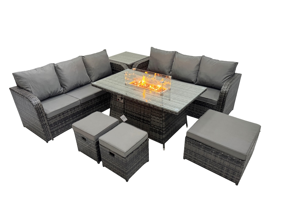 image 1 of Fimous Garden Outdoor Rattan Furniture Set Rattan 3 Seater Sofa with 3 Stools Side Table Dark Grey Mixed