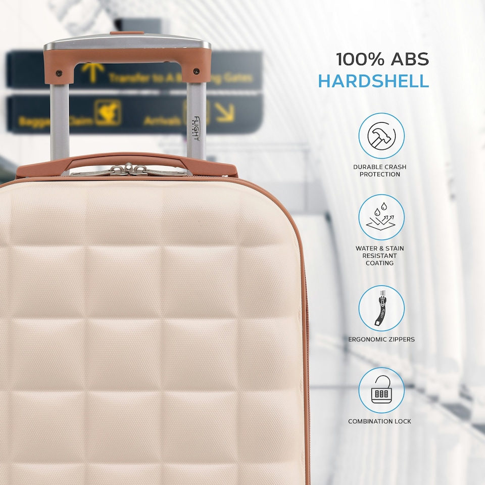 image 1 of Flight Knight Bubble Suitcase - Ryanair easyJet Jet2 Approved - 8 Wheel Carry Cabin Hardcase 55x35x20cm Cream | Cream | Cabin Bag