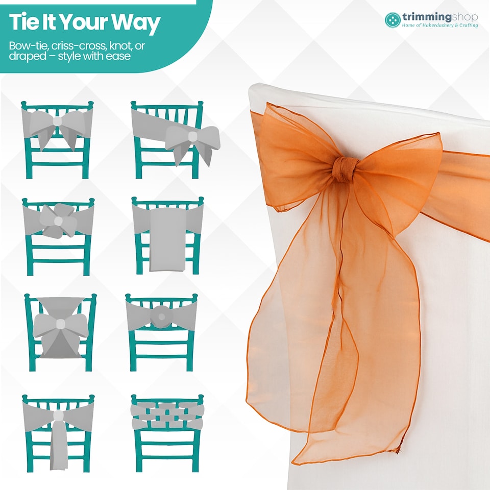 image 1 of 17 x 280cm Organza Chair Sashes, Sheer Sash Ties - 25pcs