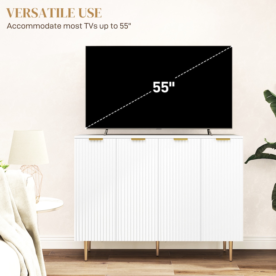 image 1 of HOMCOM Sideboard Buffet Cabinet, Modern Kitchen Storage Cabinet with 4 Doors and Adjustable Shelves, Living Room Cabinet with Metal Legs for Hallway, White | White | White