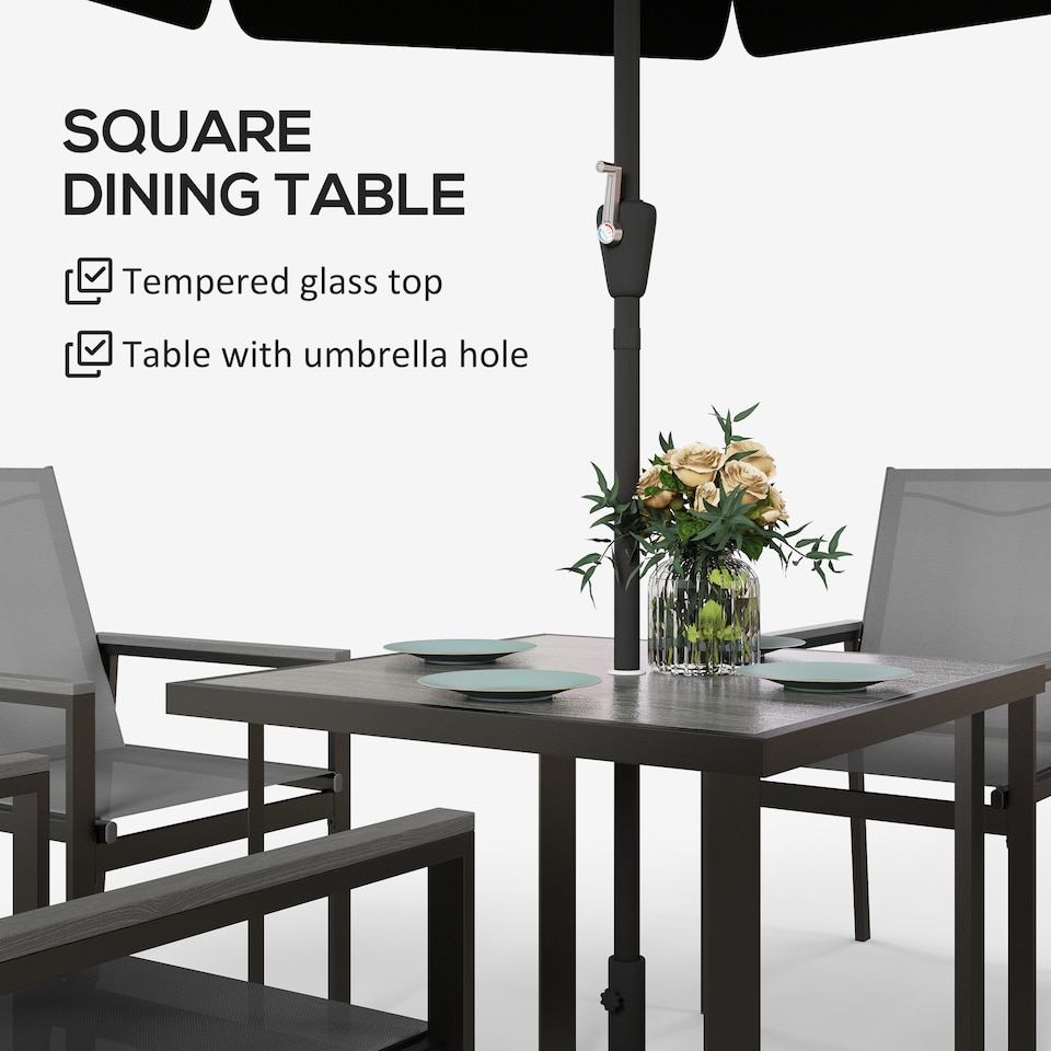 image 1 of Outsunny 5 Piece Garden Dining Set, Outdoor Table and 4 Chairs, Grey