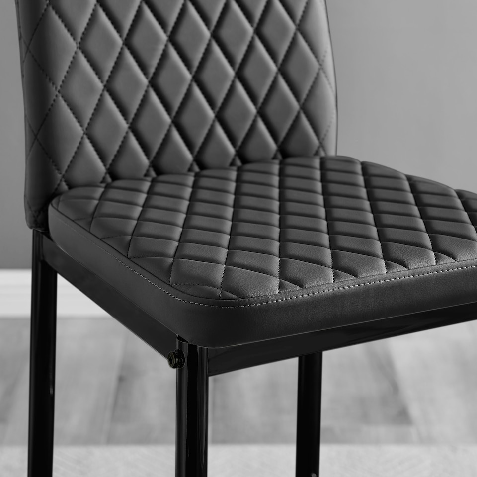 image 1 of Furniturebox 2x Milan Black Leather Black Leg Bar Stools