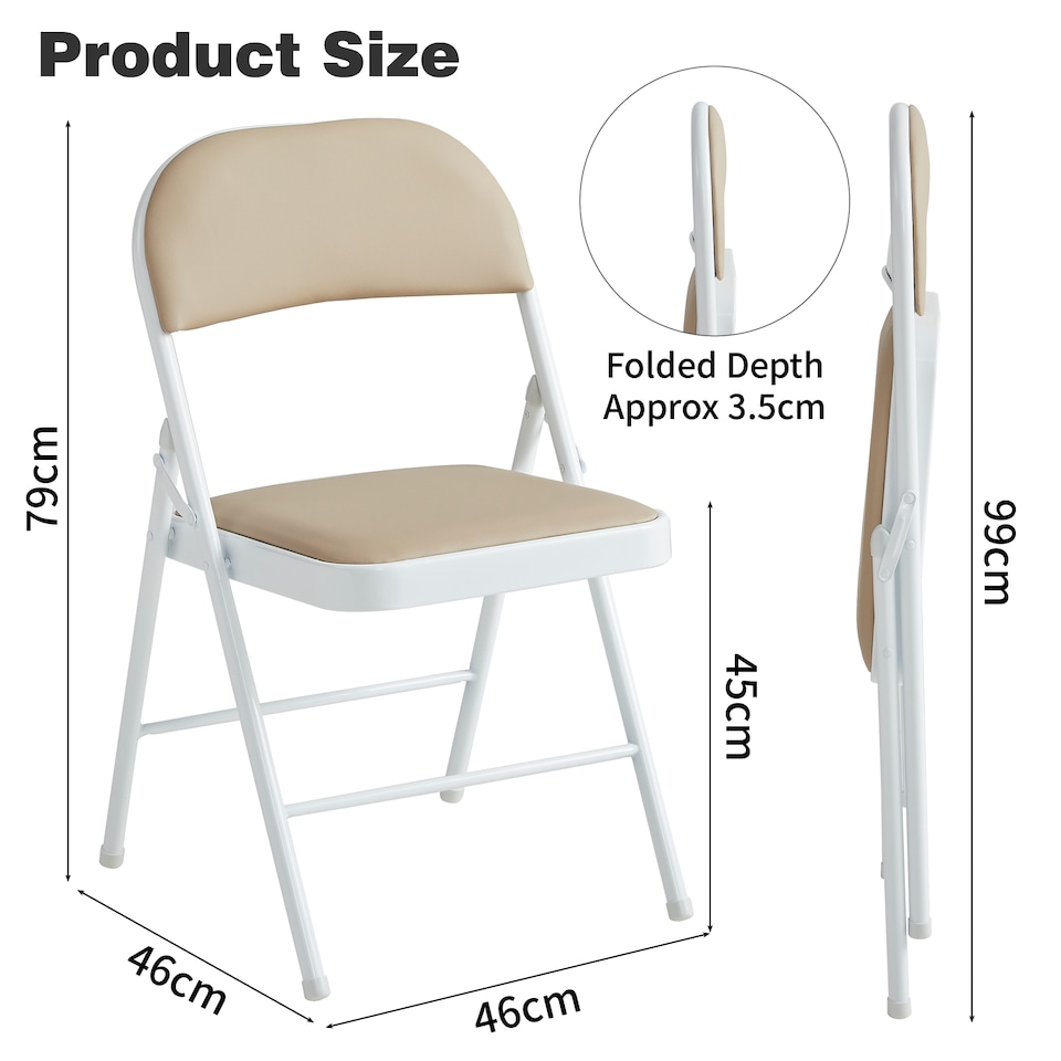 image 1 of Set of 2 Folding Dining Chairs Metal Frame Padded Seats