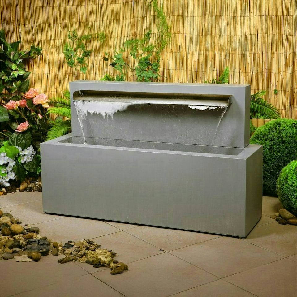 image 1 of Primrose Blade Fountain Brushed Trough Stainless Steel Water Feature Silver 57cm