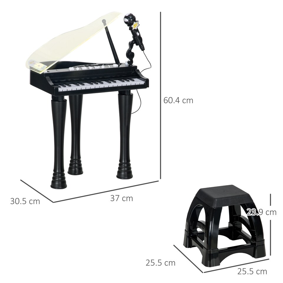 image 1 of AIYAPLAY 32 Keys Kids Piano Keyboard with Stool, Lights, Microphone, Multiple Sounds, Removable Legs, Electronic Musical Instrument for Boys Girls, Black