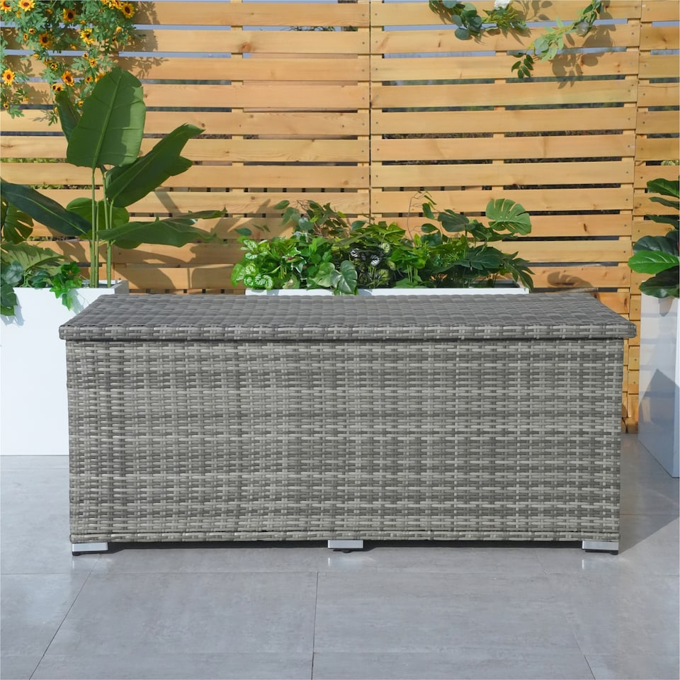 image 1 of Direct Wicker 495L Outdoor Garden Rattan Storage Box, Medium Deck Storage Box for Patio, Yard | Grey