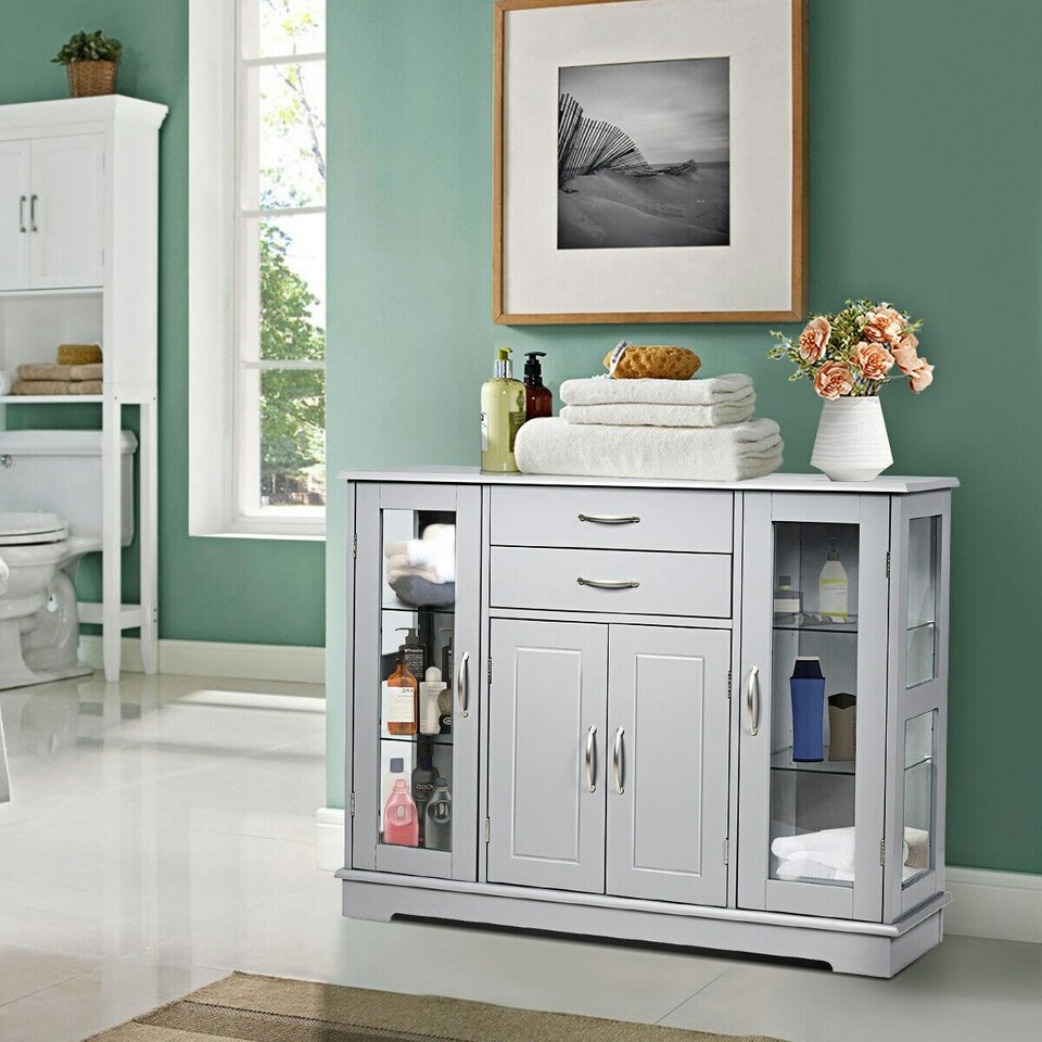 image 1 of COSTWAY Kitchen Buffet Sideboard Storage Cupboard Grey Grey