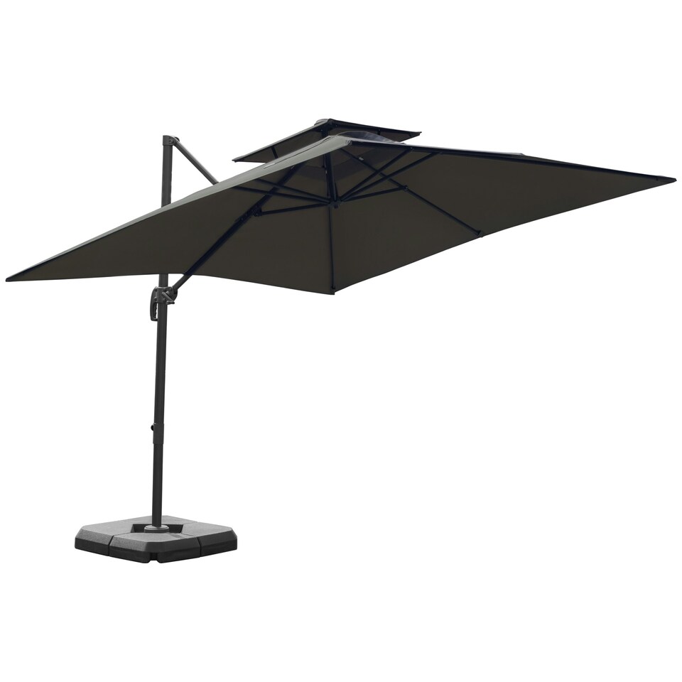 image 1 of Outsunny 360° Cantilever Parasol Roma Umbrella w/ Base Weights, Dark Grey