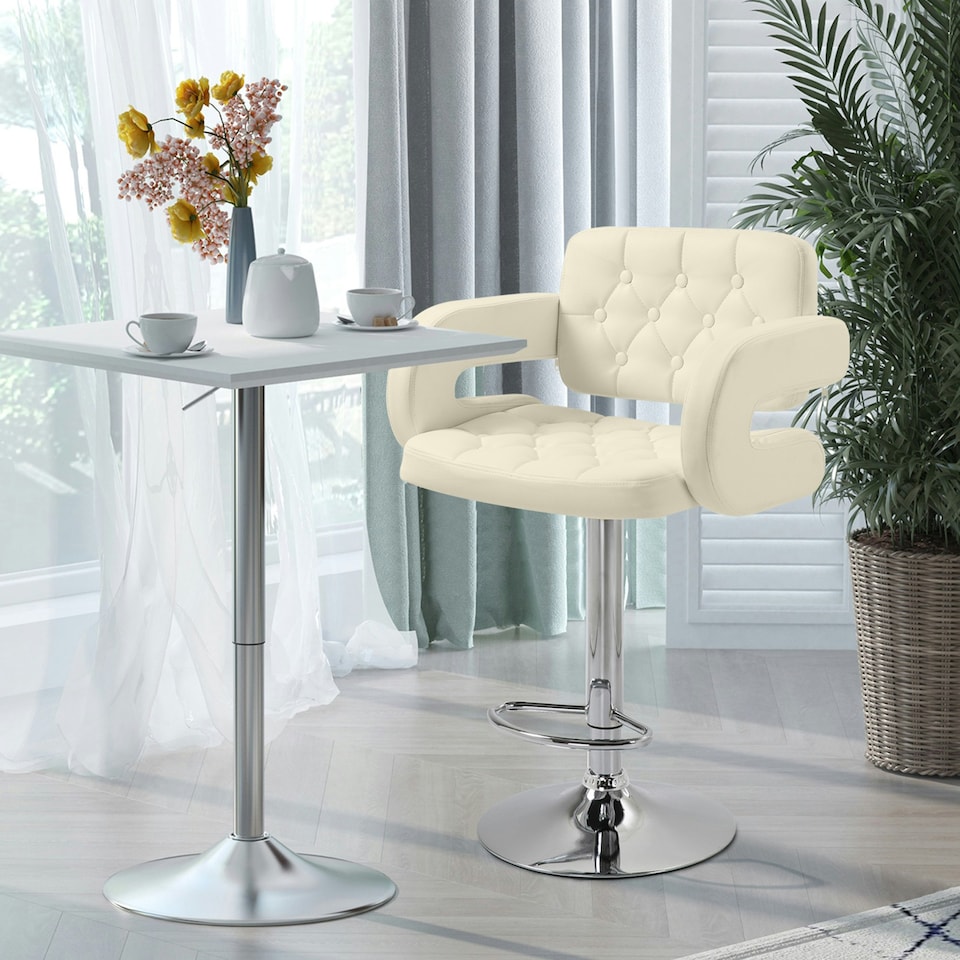 image 1 of HOMCOM Adjustable Height Barstool Steel Pole PU Leather, White