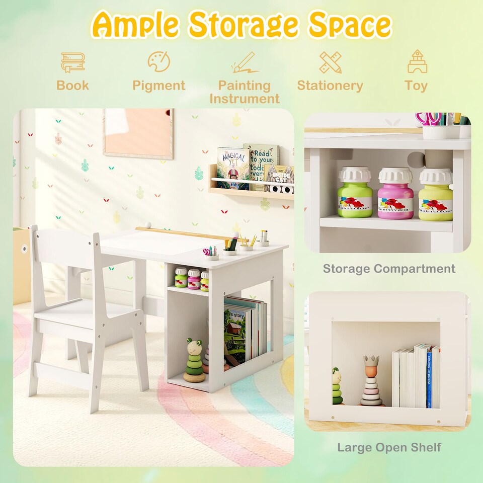 image 1 of COSTWAY Toddler Craft Play Study Drawing Desk White