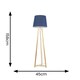image 3 of ValueLights Lottie Natural Wood Tripod Floor Lamp with Navy Blue Fabric Tapered Shade