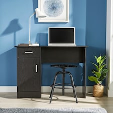 Computer Desk 1 Drawer 1 Door Compact Workstation Home Office Table | Black