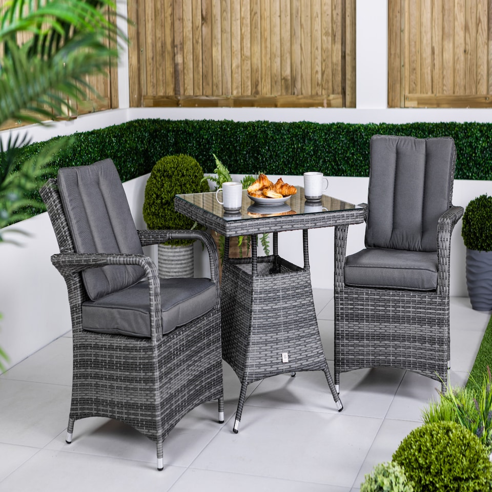 image 1 of Arizona Square Rattan Garden Bistro Table and Chairs Set 2 Seater | Grey | Grey