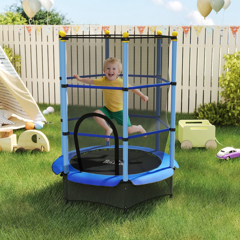 image 1 of HOMCOM 4.6FT Kids Trampoline with Safety Enclosure for Ages 3-10 Years | Blue | Blue